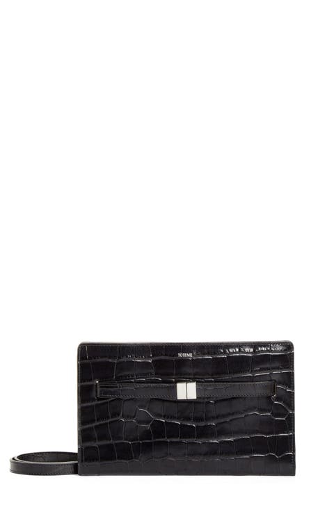 Belted Croc Embossed Leather Crossbody Bag