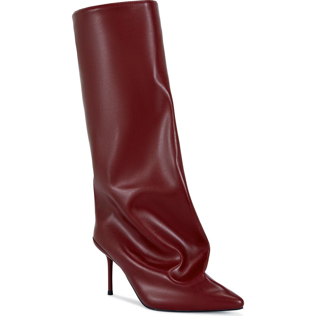 Azalea Wang Couture Crazy Pointy Toe Knee High Boot In Burgundy