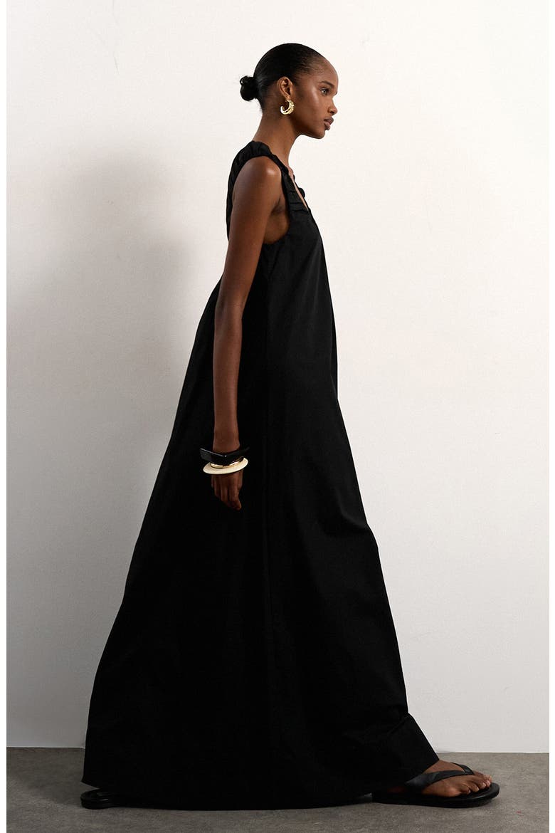 Ruched Cotton Poplin Maxi Dress, Alternate, color, BLACK