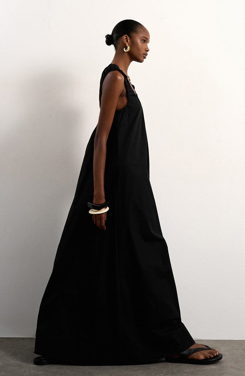 Topshop Ruched Cotton Poplin Maxi Dress, Alternate, color, Black