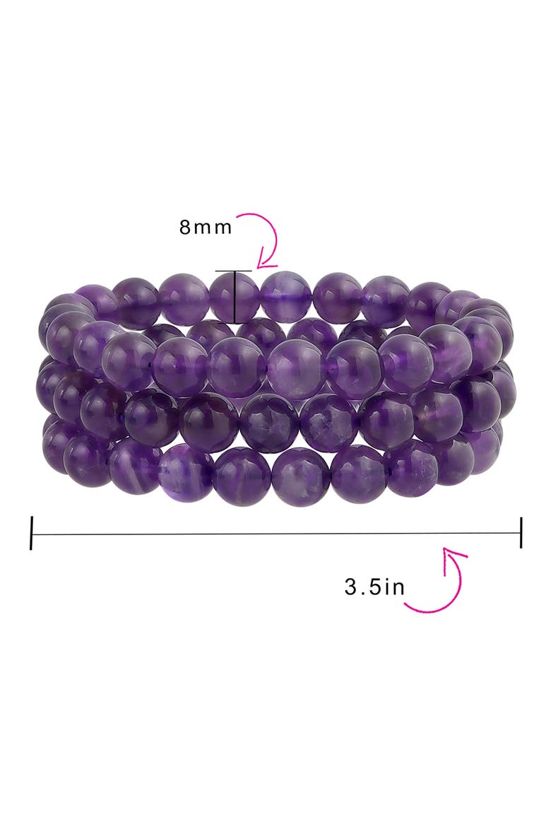 Set of 3 Semiprecious Stone Beaded Stretch Bracelets, Alternate, color, AMETHYST