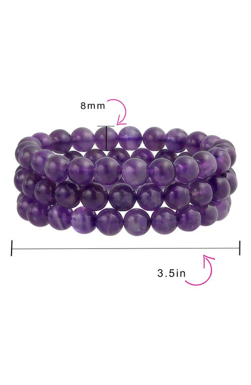 Bling Jewelry Set Of 3 Semiprecious Stone Beaded Stretch Bracelets In Amethyst