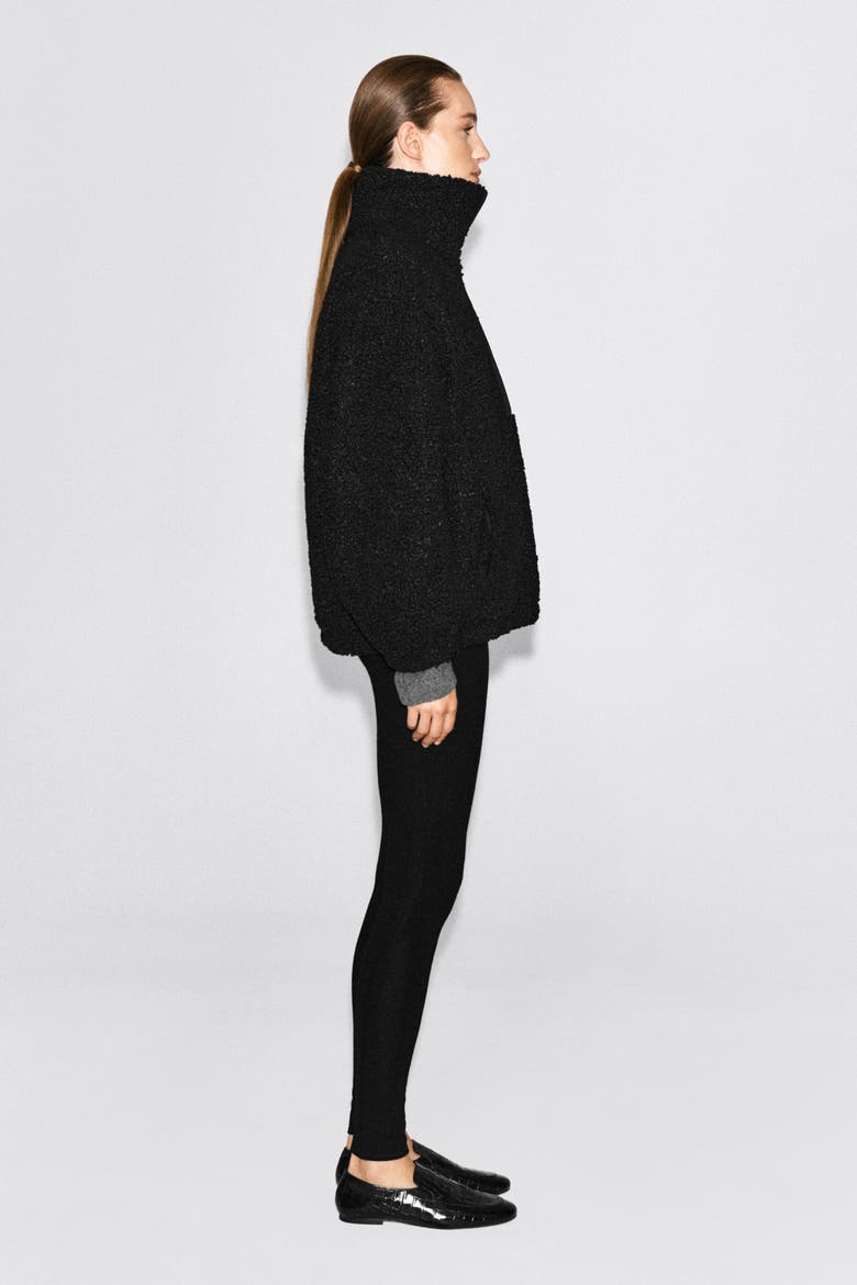 Mock-neck Teddy Zip-up Sweater, Alternate, color, BLACK