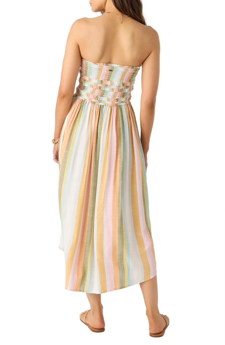 O'Neill Devyn Stripe Smocked Strapless Midi Dress, Alternate, color, 