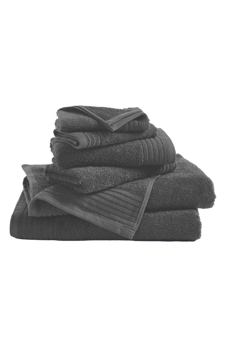 Woven & Weft Featherspun Cotton 6-Piece Towel Set, Main, color, Dark Grey