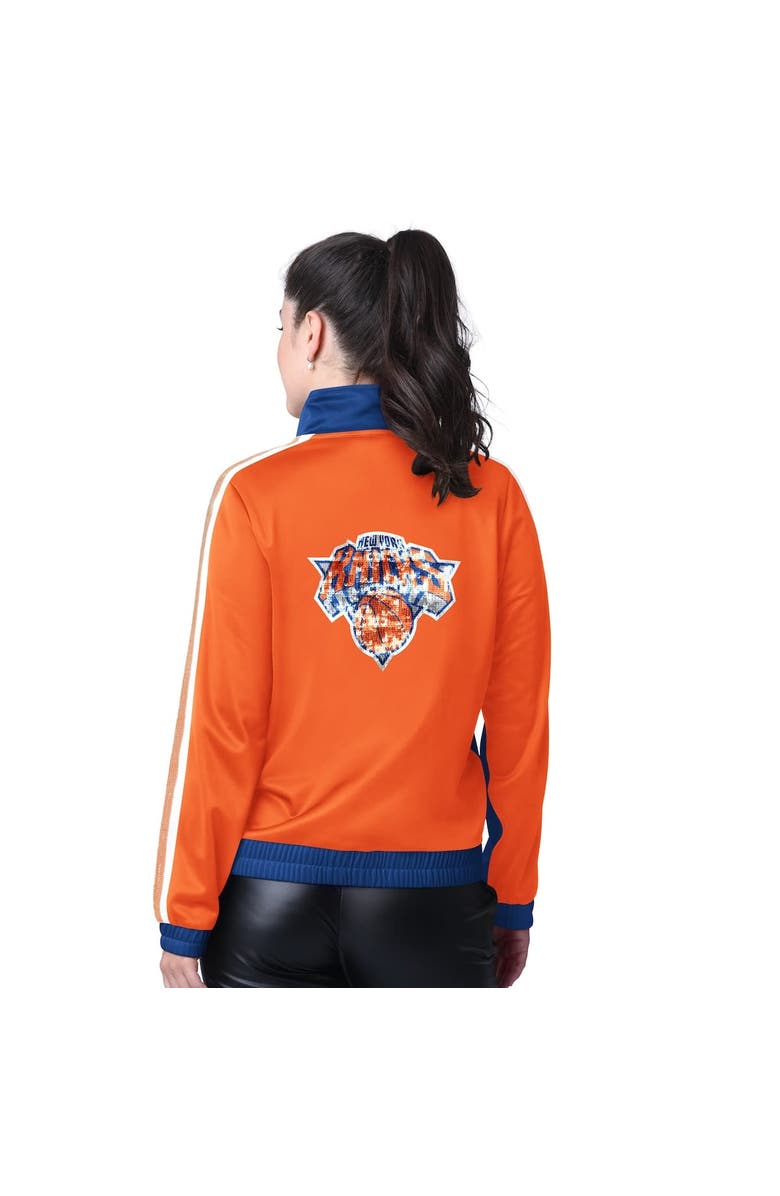 G-III 4HER BY CARL BANKS Women's G-III 4Her by Carl Banks Blue/Orange New York Knicks Rebel Sequin Bling Full-Zip Track Jacket, Alternate, color, 