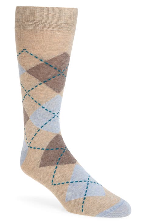 Argyle Combed Cotton Blend Dress Socks