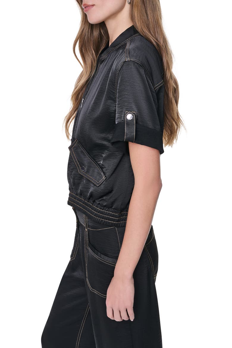 Contrast Stitch Bomber Jacket, Alternate, color, BLACK