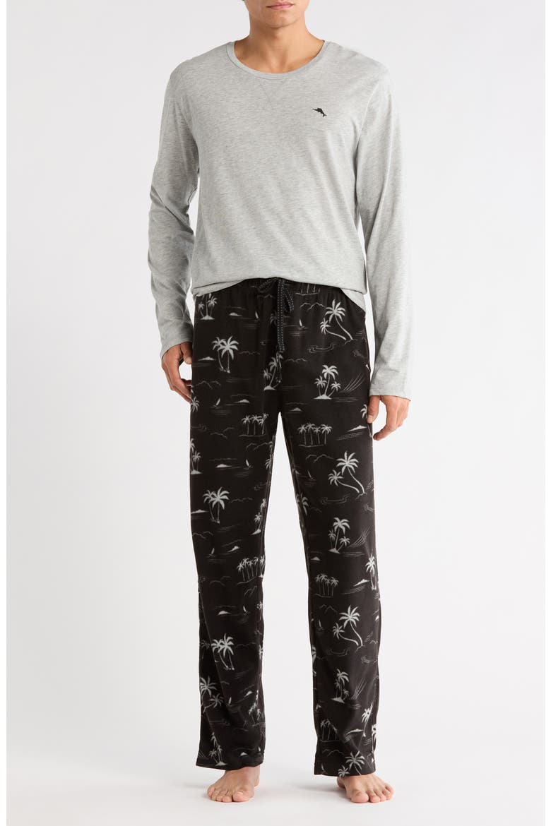 Long Sleeve Pajamas, Main, color, BLACK PALM TREES