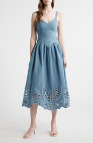 MOON RIVER Eyelet Detail Sleeveless Midi Dress