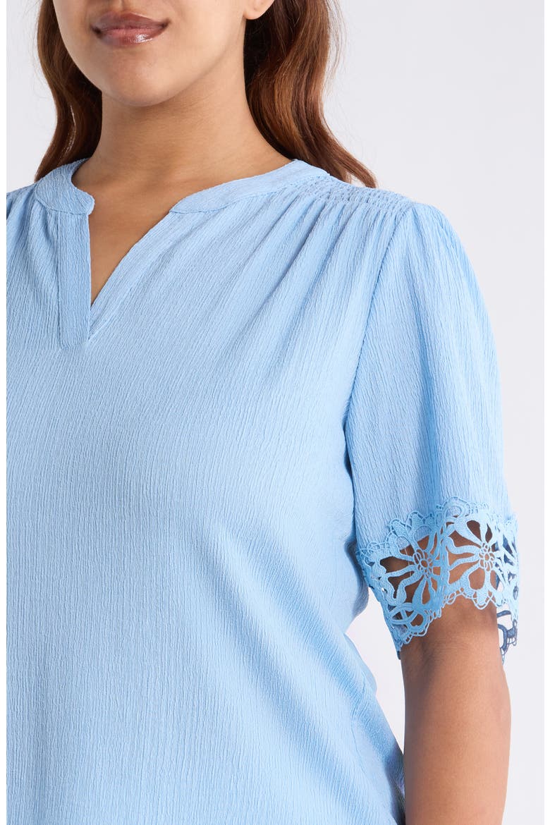 Crepe Lace Trim Top, Alternate, color, LAKESHORE