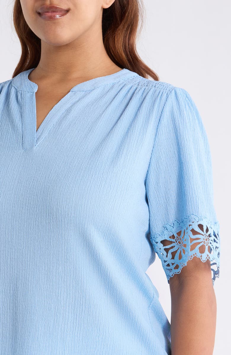 Anne Klein Crepe Lace Trim Top, Alternate, color, Lakeshore