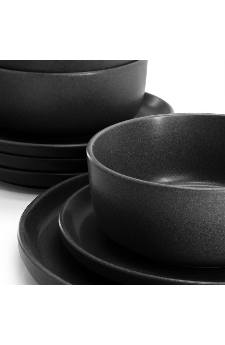 Soho Lounge Bryant Park 12 Piece Reactive Stoneware Dinnerware Set, Alternate, color, Black