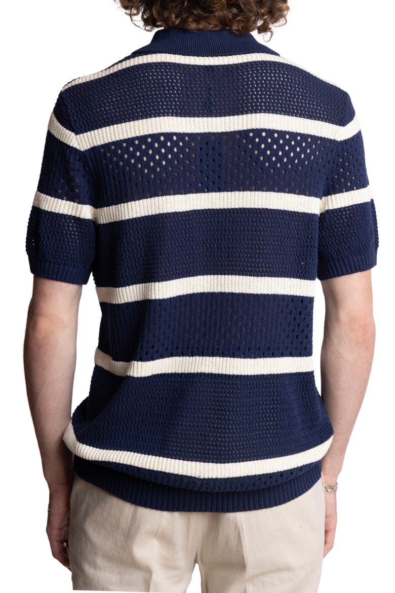 Open Stitch Short Sleeve Button-Up Shirt, Alternate, color, NAVY & CREAM