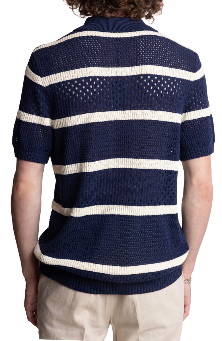 PAISLEY & GRAY Open Stitch Short Sleeve Button-Up Shirt, Alternate, color, Navy & Cream