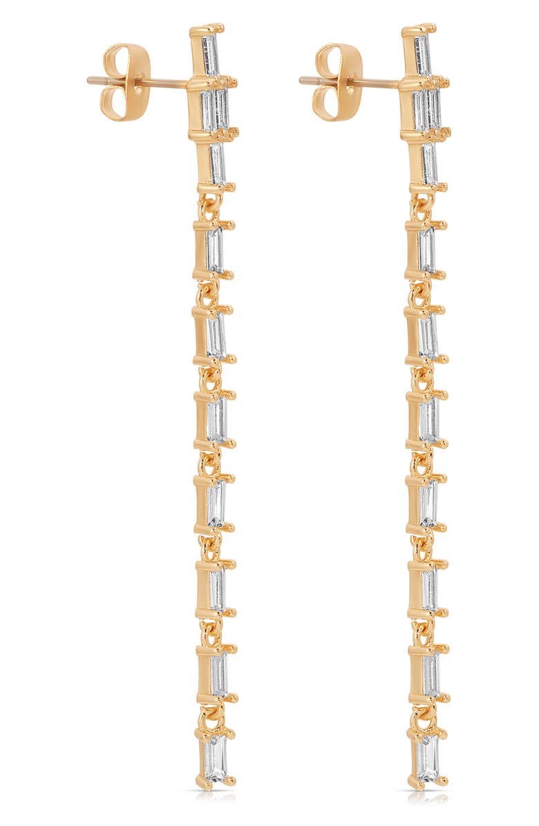 Ettika Baguette Cubic Zirconia Linear Drop Earrings, Alternate, color, Gold