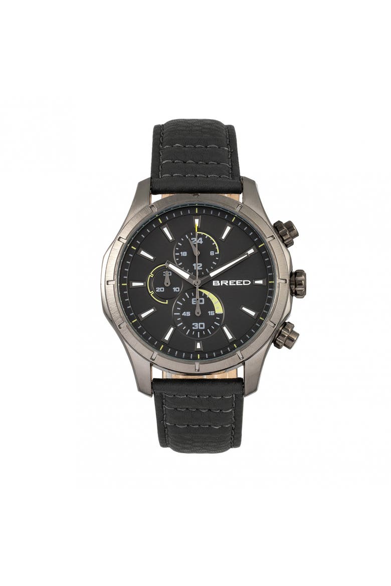 Lacroix Chronograph Leather-Band Watch, Main, color, Gunmetal/Charcoal