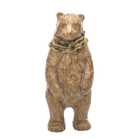 Brown Christmas Carved Bear Figurine for Holiday Decor