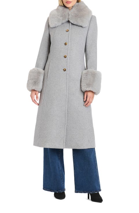 Single Breasted Coat with Removable Faux Fur Collar & Cuffs