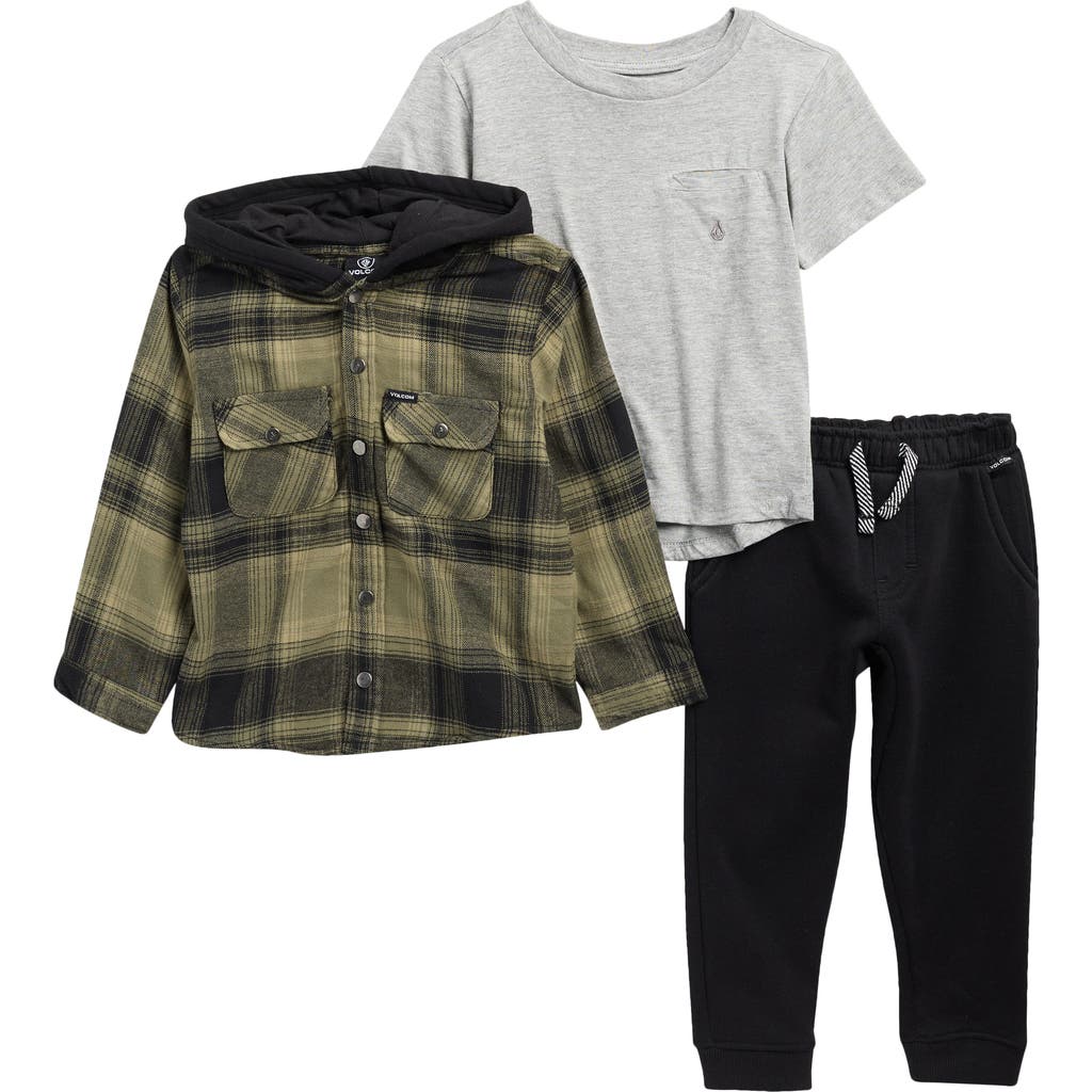 Volcom Kids' Hooded Jacket, T-shirt & Joggers Set In Brown