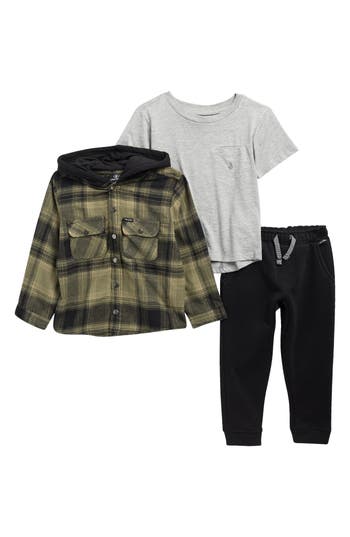 Volcom Kids' Hooded Jacket, T-shirt & Joggers Set In Brown