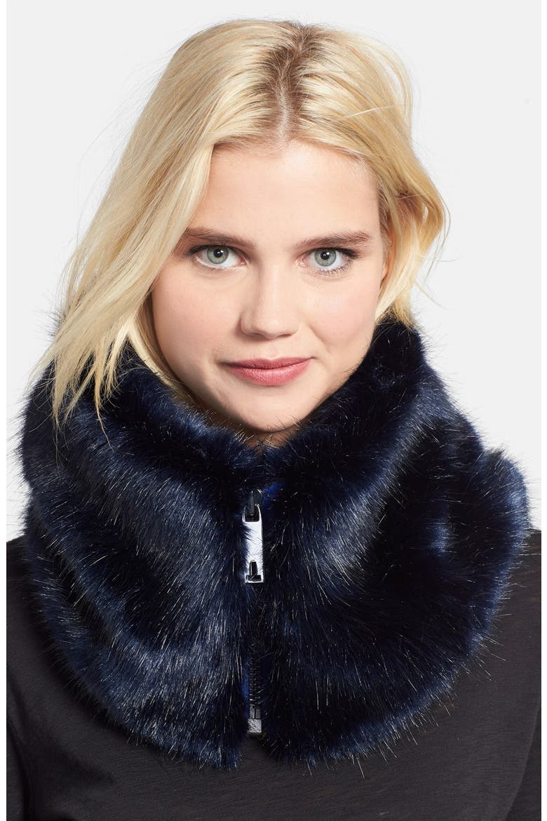 Faux Fur Collar, Main, color, NAVY