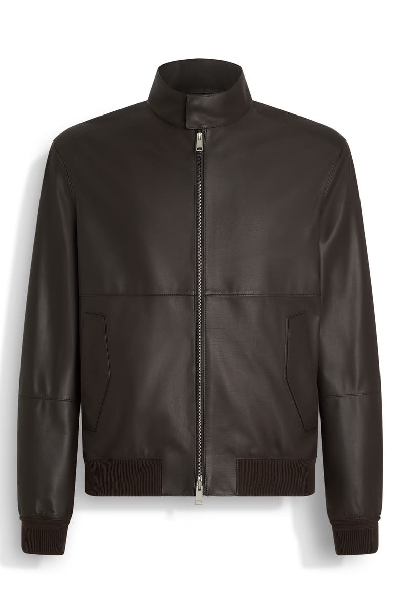 ZEGNA Leather Jacket, Alternate, color, Dark Brown Solid
