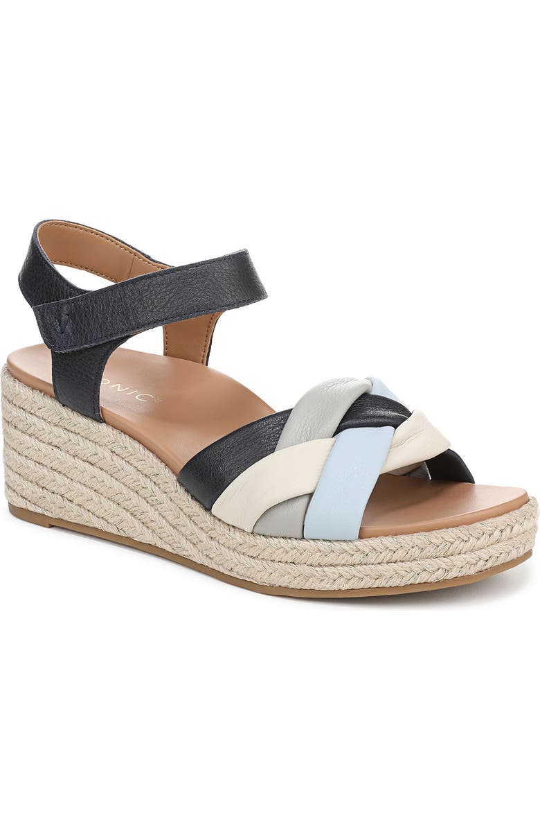 Vionic Saratoga Wedge Espadrille Sandal, Main, color, Navy Multi