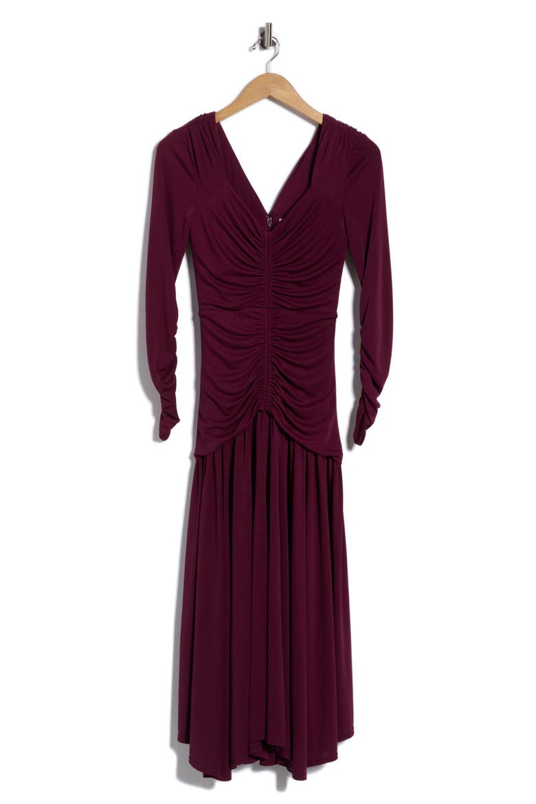Evedene Ruched Long Sleeve Midi Dress, Alternate, color, DEEP PLUM