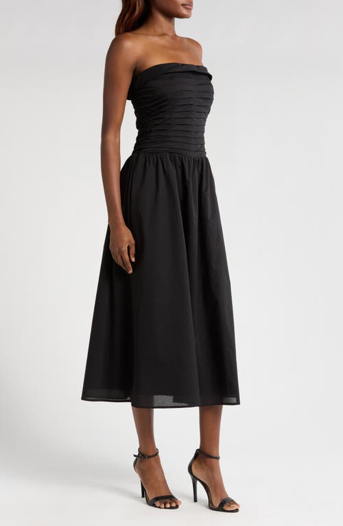 Wayf Olivia Pleated Bodice Convertible Strapless Cotton Midi Dress In Black