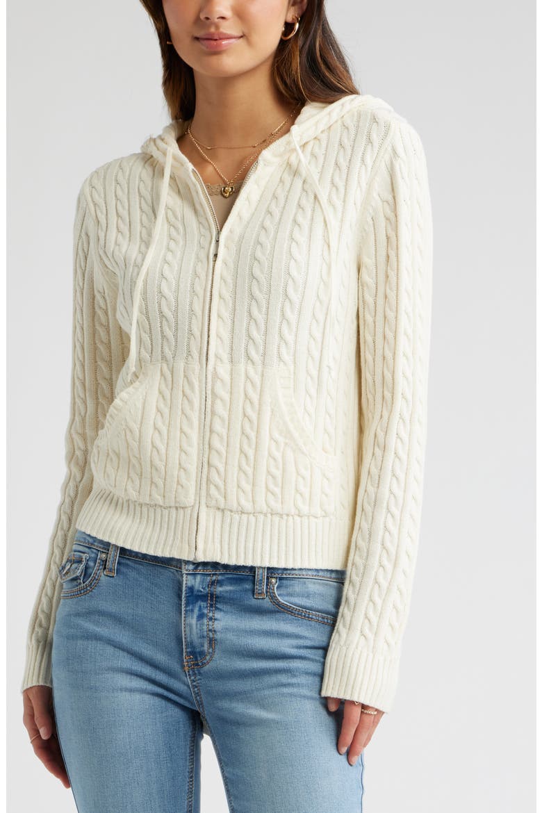 Cable Stitch Hooded Cardigan, Alternate, color, IVORY ANTIQUE