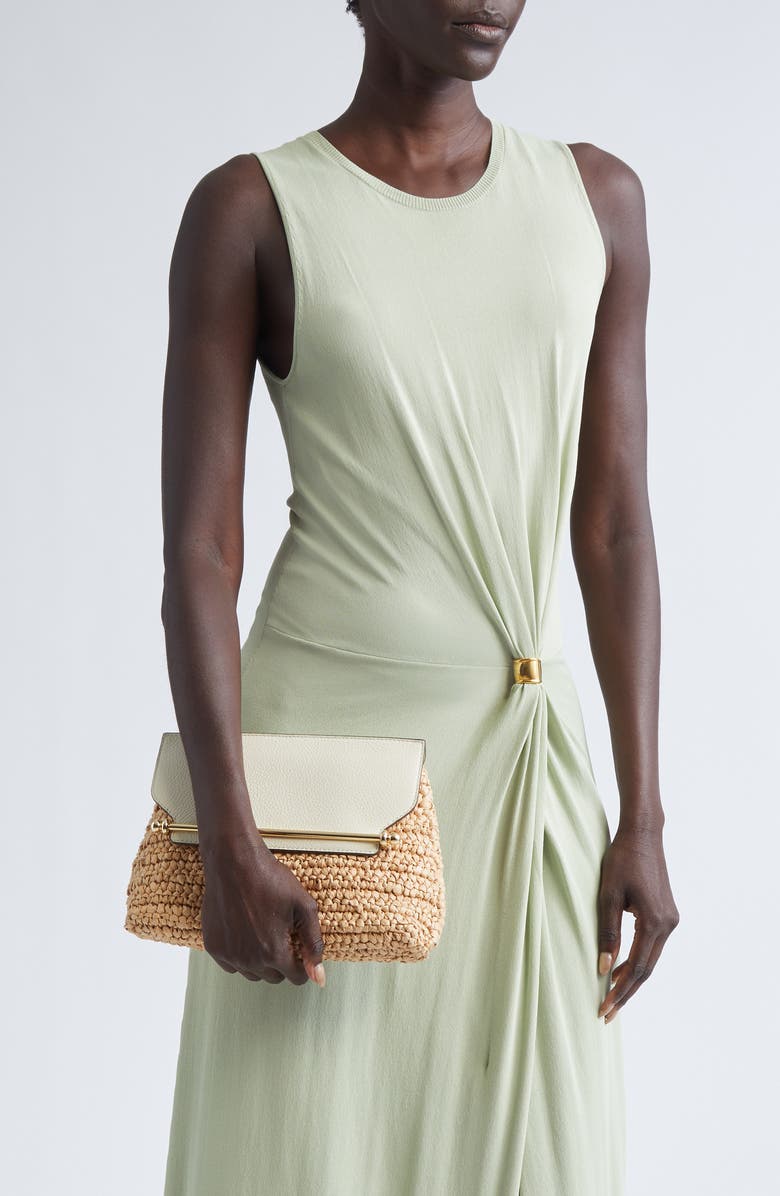 Strathberry Stylist Raffia & Leather Clutch, Alternate, color, Vanilla