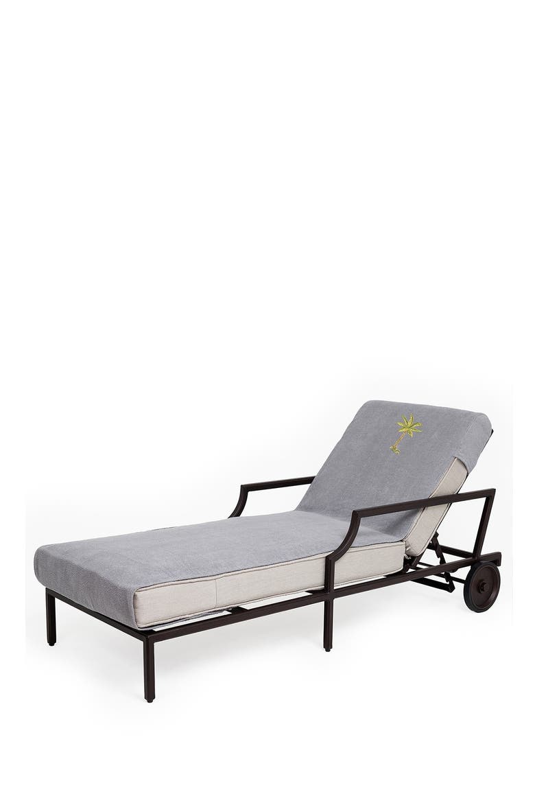 100% Turkish Cotton Palm Tree Embroidered Standard Size Chaise Lounge Cover - Grey, Alternate, color, GREY