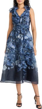 Maggy London Ruffle V-Neck Organza Cocktail Dress