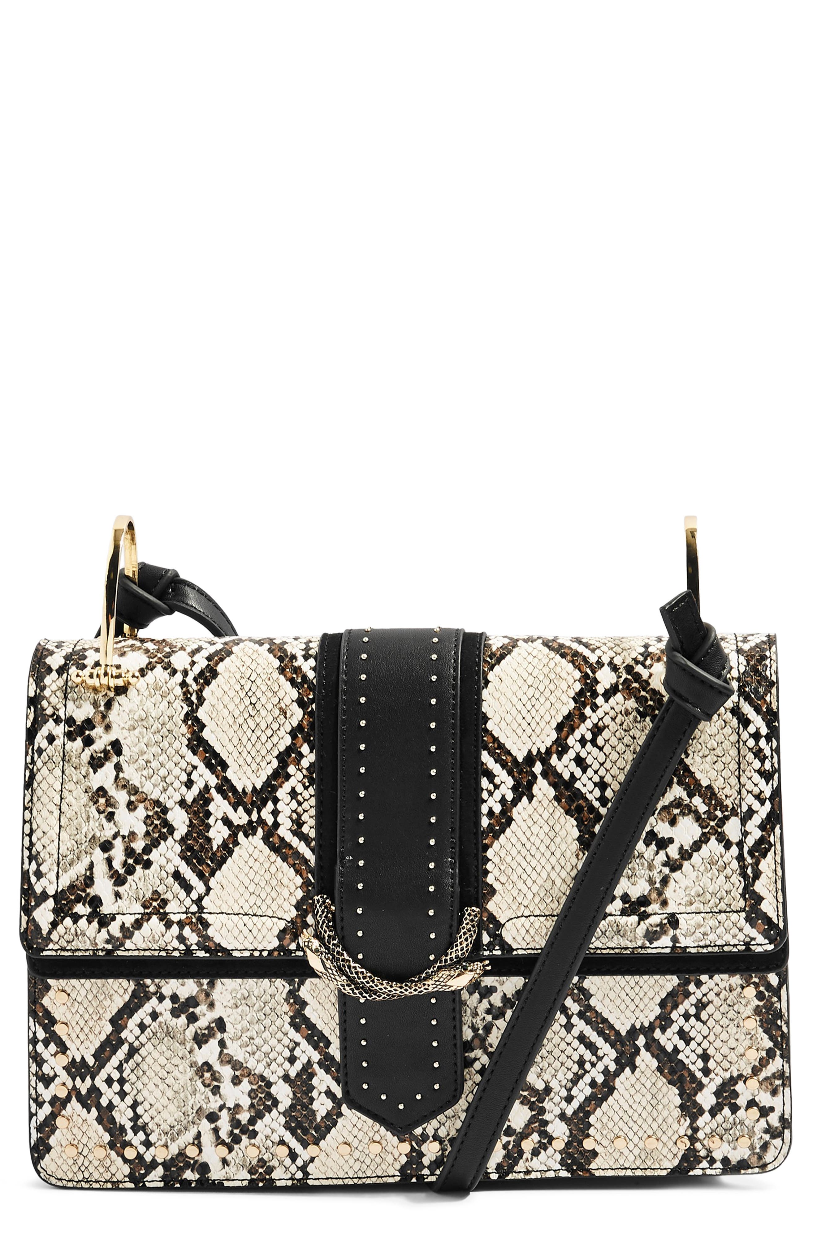Topshop Suri Snake Effect Shoulder Bag, Main, color, 