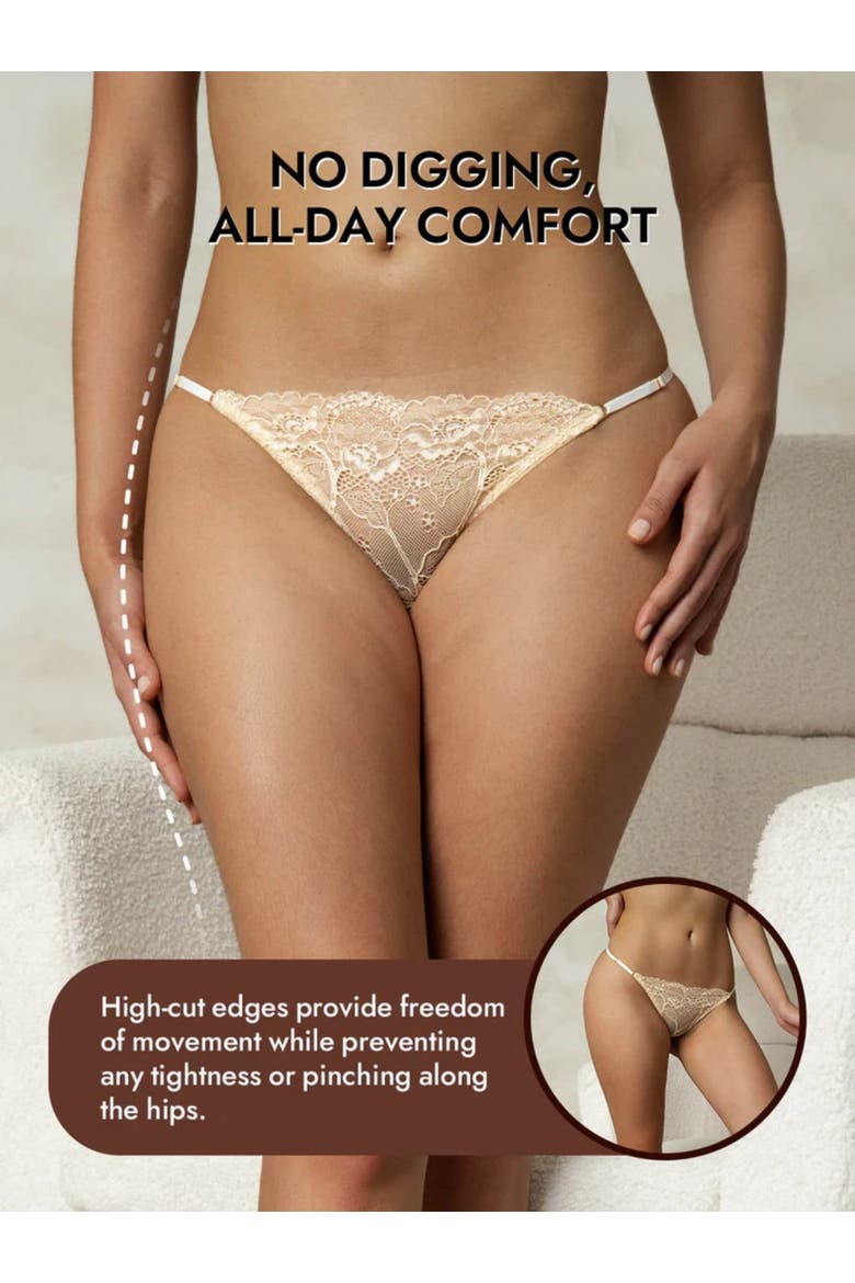 Pure Silk 3-Pack Lace Thong Panties, Alternate, color, Champagne