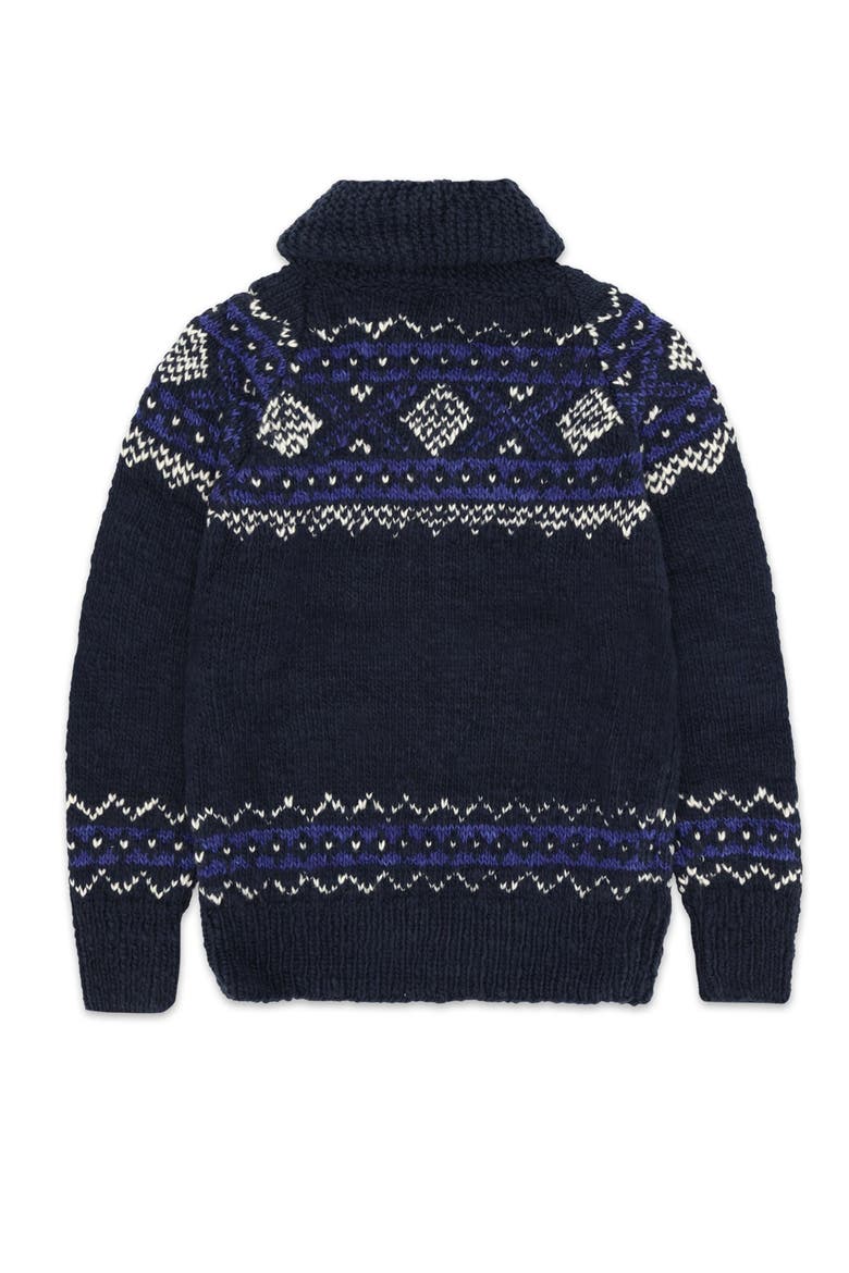 Navajo Pattern Merino Wool Cardigan, Alternate, color, Navy Blue