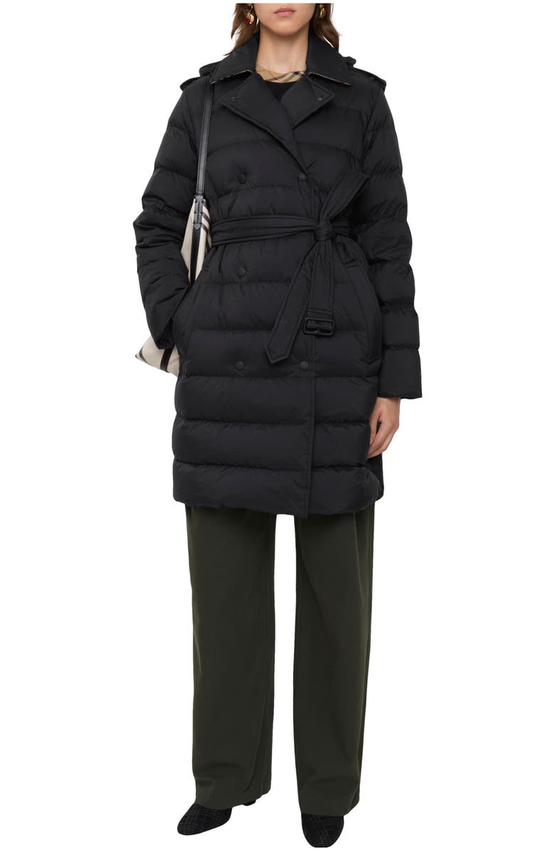 Burberry Mid-length Nylon Hooded Puffer Coat, Main, color, Black