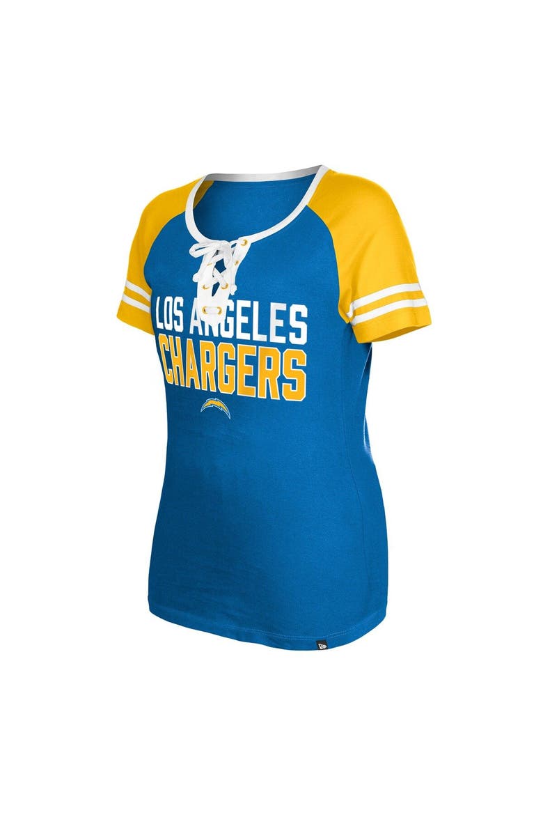 Women's New Era  Powder Blue Los Angeles Chargers Raglan Lace-Up T-Shirt, Alternate, color, Powder Blue