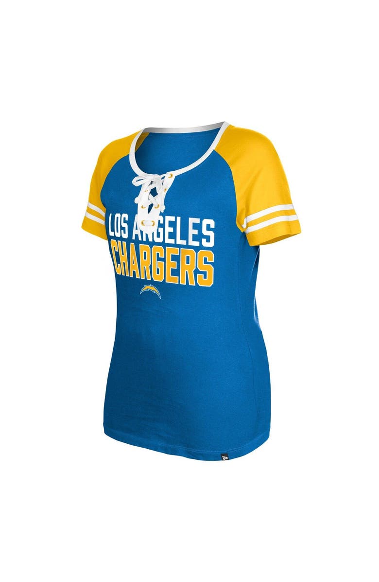 New Era Women's New Era Powder Blue Los Angeles Chargers Raglan Lace-Up T-Shirt, Alternate, color, Powder Blue