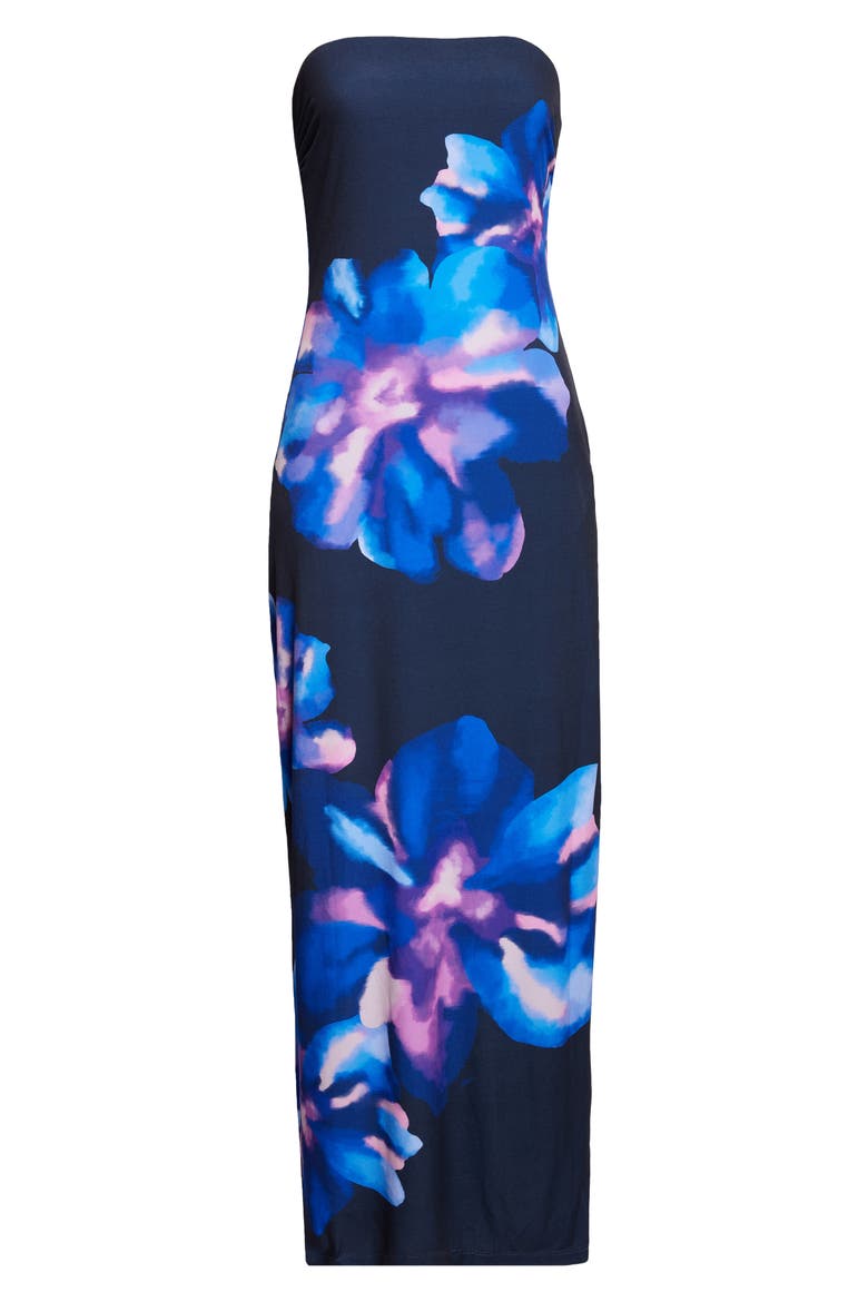 Nora Floral Strapless Maxi Dress, Alternate, color, NAVY FLORAL JERSEY