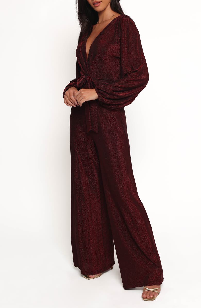 Petal & Pup Nora Metallic Long Sleeve Jumpsuit, Alternate, color, Red
