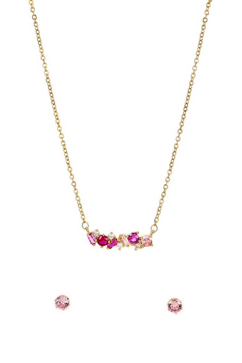 Cubic Zirconia Pendant Necklace & Stud Earrings Set, Alternate, color, METALLIC GOLD