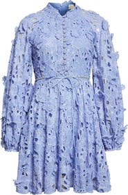 Zimmermann Patience Embroidered Long Sleeve Eyelet Minidress