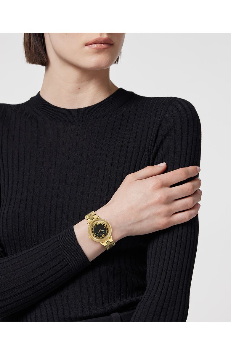 Versace Greca Flourish Bracelet Watch, 35mm, Alternate, color, Ip Yellow Gold