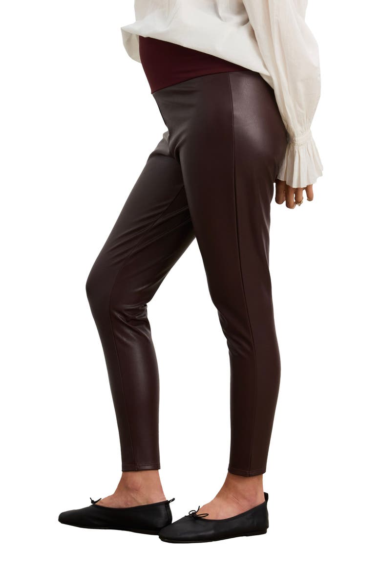 The Vegan Stretch Leather Legging, Alternate, color, Chocolate Plum
