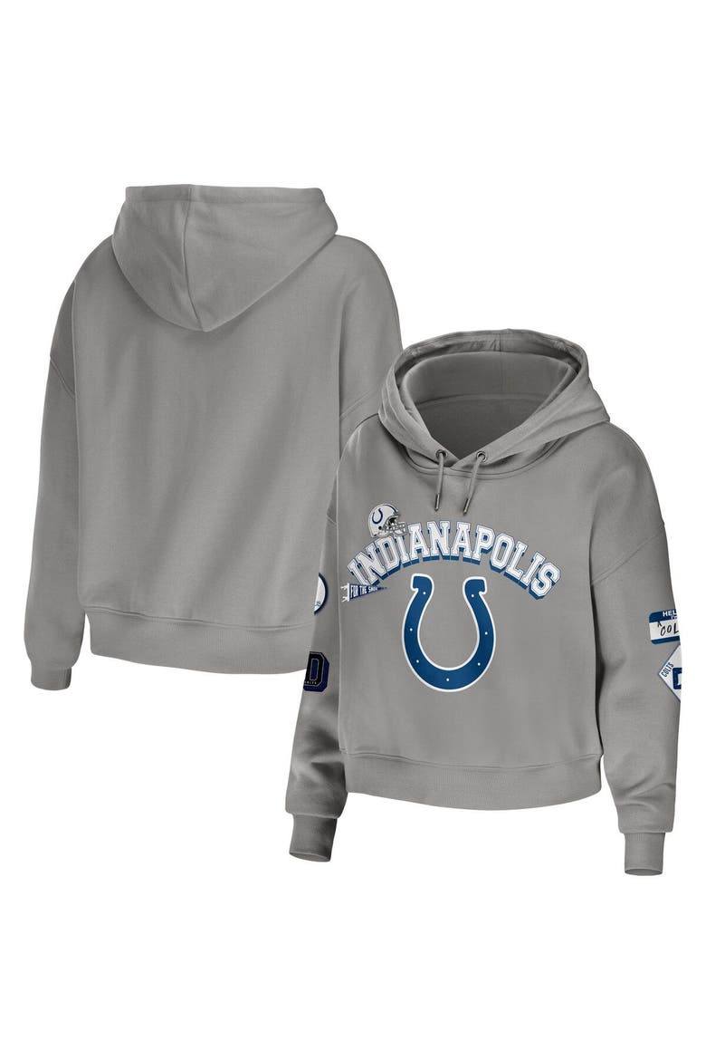 Women's WEAR by Erin Andrews Gray Indianapolis Colts Modest Cropped Pullover Hoodie, Main, color, Gray