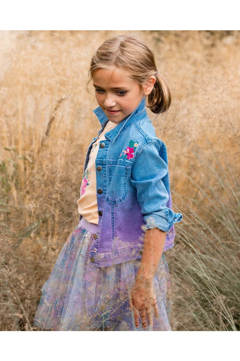 Little Girl's Printed Mesh Skirt Lilac Tropical And Pink Flamingos, Alternate, color, Lilac And Pink Flamingos