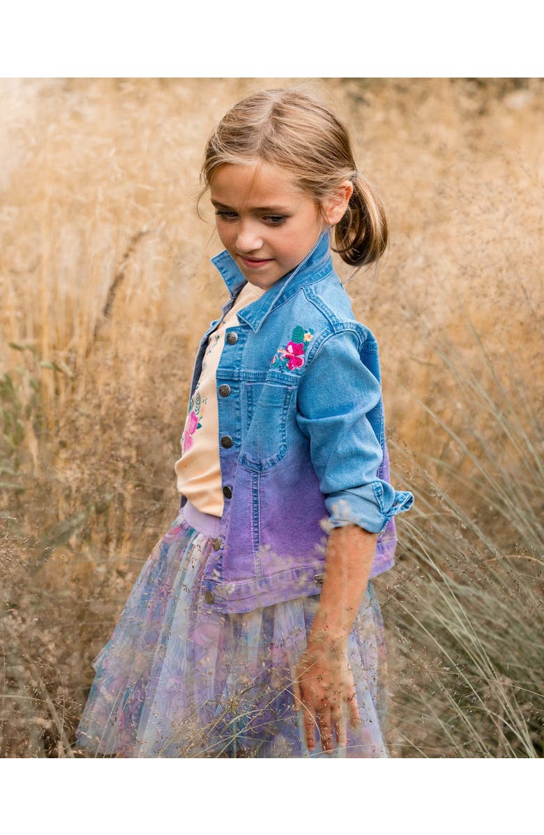 Deux par Deux Little Girl's Printed Mesh Skirt Lilac Tropical And Pink Flamingos, Alternate, color, 