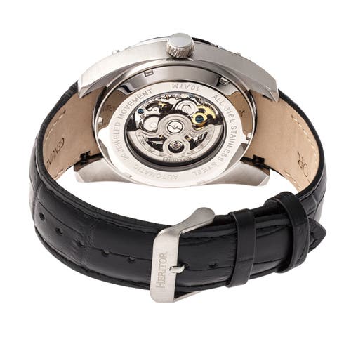 Heritor Automatic Daniels Semi-skeleton Leather-band Watch In Black